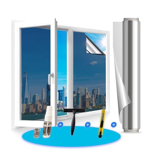 Cycbiki (2025 Premium Fensterfolie Sonnenschutz) UV400 Schutz Spiegelfolie Fenster Sichtschutz 45 * 200cm reflektierende Selbsthaftend Rückstandslose Sonnenschutzfolie Fenster innen&außen, Silber von Cycbiki