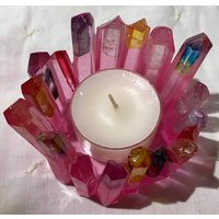 Rosa Resin Teelicht Kerzenhalter Mit Kristallen Glow in The Dark von CydsCreations