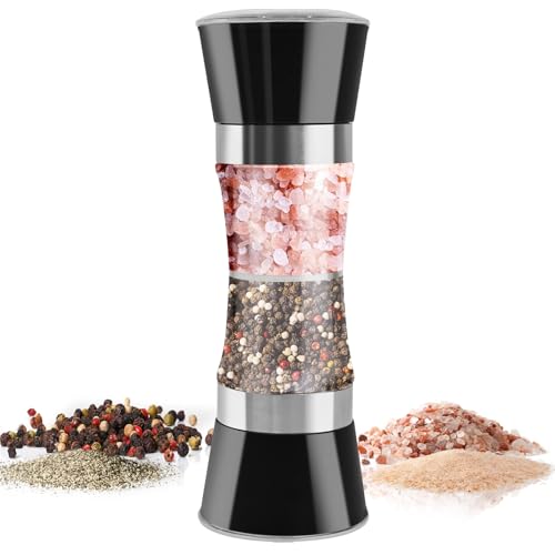 Cyiecw 2 in 1 Salz und Pfeffermühle, Manuell Salt and Pepper Grinder, Plastic Gewürzmühle mit einstellbarer keramischer Mühle, Nachfüll Chilimühle Salzmühle (Schwarz) von Cyiecw