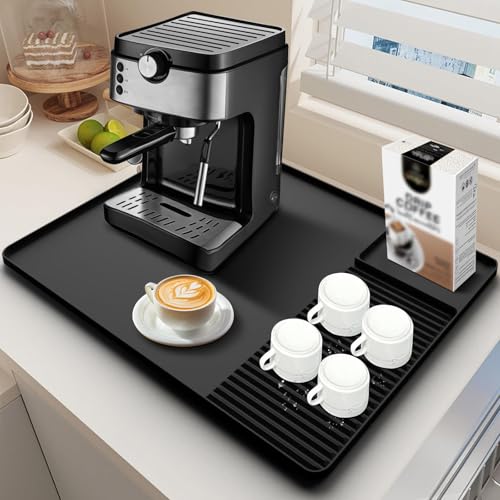 Cyiecw 3 Zonen Silikon Abtropfmatte Kaffeemaschine, 60x40cm Unterlage Kaffeemaschine, Abtropfmatte Geschirr mit Konvexem Rand, Küchen Zubehör Trockenmatte für Kaffeemaschine,Tasse und Gerichte Cyiecw 3 Zonen Silikon Abtropfmatte Kaffeemaschine, 60x40cm Unterlage Kaffeemaschine, Abtropfmatte Geschirr mit Konvexem Rand, Küchen Zubehör Trockenmatte für Kaffeemaschine,Tasse und Gerichte von Cyiecw