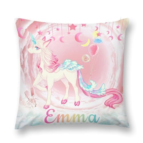 Cyiecweu Kissenbezug personalisiert mit Namen, 45 x 45 cm Personalisierte Einhorn Kissen mit Text Bedrucken Lassen, Mädchen, für Kind Geburtstag,Weihnachten Geschenk,nur Kissenbezug von Cyiecweu