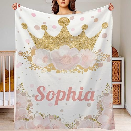 Cyiecweu Personalisierte Babydecke Kinderdecke mit Namen Individuelle Krone Decke für Mädchen Personalisierte Baby Decke Geschenke für Geburtstag Fleece Blanket for Room Decoration,150x200cm von Cyiecweu