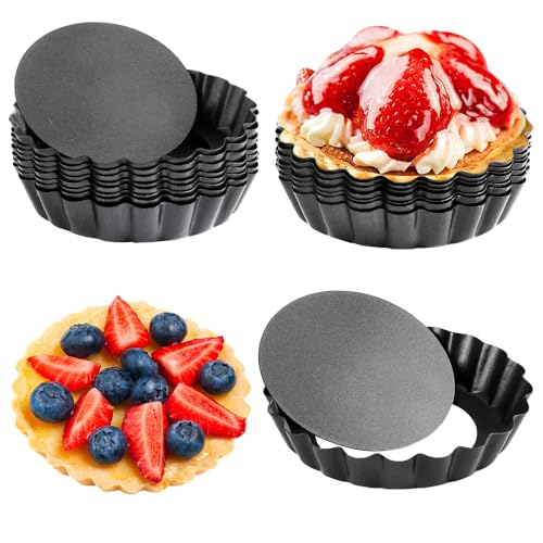 Cyimi Tarteform, Antihaftbeschichtung Quicheform Klein 4 Zoll, 16 Stück Tarteform mit Hebeboden Rund Pie Form, Tartelette Förmchen, 10cm von Cyimi