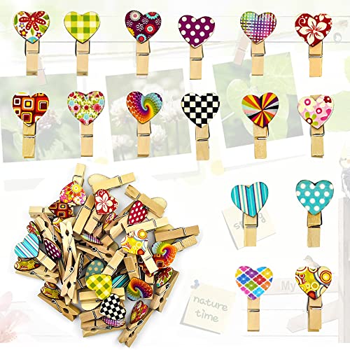 TONAUP 50 Stück Wäscheklammern, Bunt Herz Holz Clips Mini Holzklammern Deko Klammern Zierklammern für DIY Fotos Clips Hochzeit Geschenk Craft Decor von TONAUP