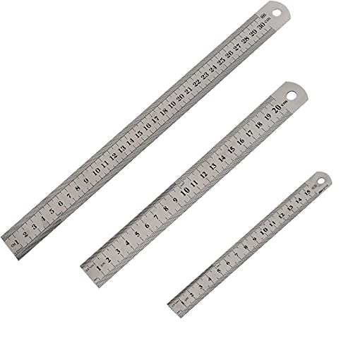 Cyleibe Edelstahl-Lineal 3er Set, Metrisch und Imperial Gerader Rand Lineal Metall, Präzisions Doppelseitenskala Kante Stahllineal für Engineering, Lehre und Büro 15cm/20cm/30cm von Cyleibe