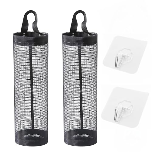 2 Stück Plastiktütenhalter, hängender Müllsackhalter, atmungsaktives Netzregal, Atmungsaktives Netzregal für Küche, Badezimmer, Schlafzimmer, Robustes Polyestermaterial Schwarz(37.5 x 16,5 cm) von Cylocrya