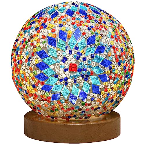 Cymwer Buntglas-Lampe im türkischen Stil mit Holzsockel, USB-Aufladung, einstellbare Helligkeit, böhmische Mosaik-Kugel-Glasleuchte, Glas-Lampenschirm for Schlafzimmer, Kinder und Erwachsene Cymwer Buntglas-Lampe im türkischen Stil mit Holzsockel, USB-Aufladung, einstellbare Helligkeit, böhmische Mosaik-Kugel-Glasleuchte, Glas-Lampenschirm for Schlafzimmer, Kinder und Erwachsene von Cymwer