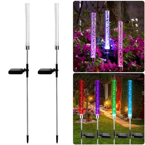 Cymwer Garten-Solarleuchten, 2-teiliges Set Solar-Acrylstab-Bodenleuchten, farbwechselndes LED-Hängeblasen-Design, Rasen- und Terrassendekoration im Freien von Cymwer