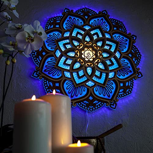 Mandala Yoga Zimmer Nachtlicht, Acryl Elegante Mandala Hängelampe, Mehrlagige geschnitzte Holz Mandala Hängelampe, Wanddekoration for Wohnzimmer Schlafzimmer von Cymwer