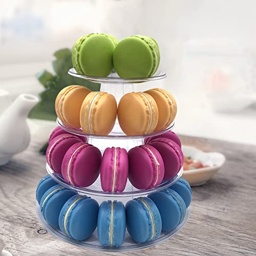 Transparente 4/6 Etagen tragbarer Macarons Organizer Halter, PVC Hochzeit Süßigkeiten Muffins Turm Ständer, multifunktionale Macaron Cupcakes Display Tablett Racks for Hochzeiten Geburtstag Partys von Cymwer
