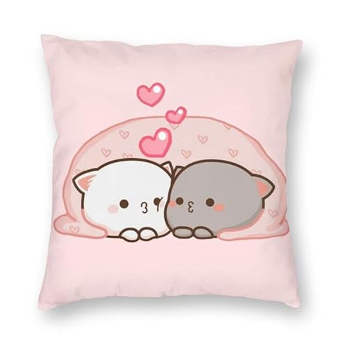 Kawaii Anime Bubu & Dudu Wurfkissen, süßes Cartoon-Katzenkissen für Kinderzimmer und Heimdekoration, Schlafzimmer, Sofa, Bett, modischer Kissenbezug (F,50 x 50 cm) von Cynefoa