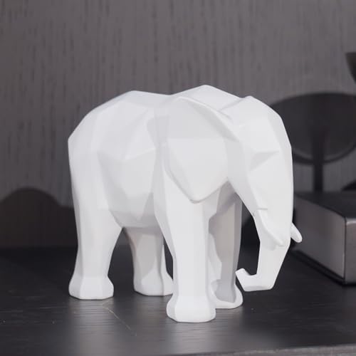 Cynkeyee Weißer Elefant Dekor Origami-Statue – nordische moderne Elefanten para Decoracion Casa, Kunstharz Elefant Geschenk Heimdekoration, Badezimmer, Regale von Cynkeyee