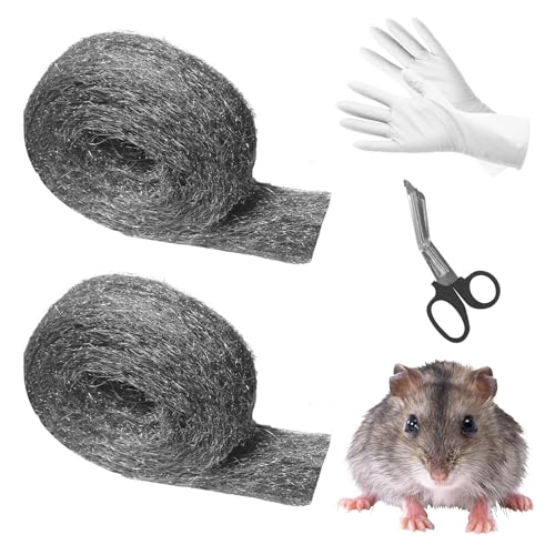 Cynrikah Mäuse Stahlwolle 10M, Verdickter Maus Stahlwolle 2 Rollen Rattensichere Stahlwolle Gegen Mäuse Stahlwolle Gegen Ratten mit Schere Handschuhe Mäuse Stahlwolle für Haus/Garage/Garten von Cynrikah