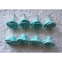Blaue Rose/Schubladenknäufe Rose Hardware/4Er-Set/Schrankgriffe Küchenbeschläge/Schrankbeschläge Heather Blue Kinderzimmer Schublade Wohnkultur von CynthiaJoyCeramics