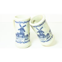 Delft Pottery Shooter Tassen Blue Windmill Schnaps von CynthiasAttic