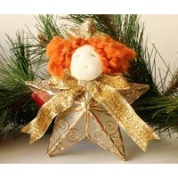 Vintage Rothaarige Goldene Engel-stern-Verzierung Vintage Rothaarige Goldene Engel-stern-Verzierung von CynthiasAttic