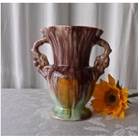 Vintage Trophäen Vase in Braun Und Meergrün von CynthiasAttic