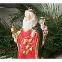 Weihnachtsmann Ornament Porzellan St Nick Tasche Spielzeug Urlaub Dekor Vintage 1988 von CynthiasAttic