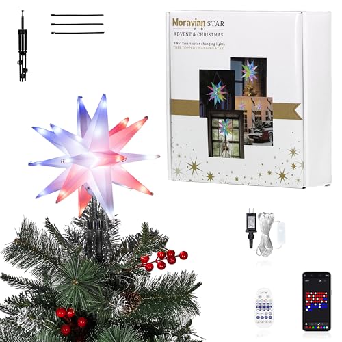 Cyraft Weihnachtsbaumspitzen Stern, 25cm Aussen Faltbar Leichtes Gewicht Herrnhuter Stern mit Timer & Intelligent Buntes Fernbedienungm, Weihnachtsstern Beleuchtet Hängend von Cyraft