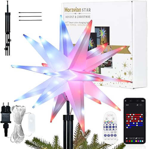Cyraft Weihnachtsbaumspitzen Stern, 40cm Aussen Faltbar Leichtes Gewicht Herrnhuter Stern mit Timer & Intelligent Buntes Fernbedienungm, Weihnachtsstern Beleuchtet Hängend von Cyraft
