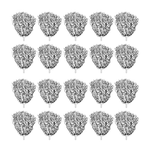 20 Stück Pom Poms Cheerleading, Cheer Pom Poms Bulk Mit Griff Gold/Silber Pom Poms Cheerleading Für Team Spirital Sports Dance Jubeln Kinder Erwachsene(Silber) von Cyrank