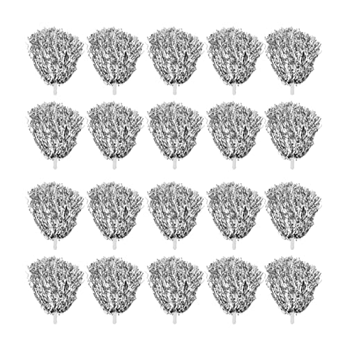 20 Stück Pom Poms Cheerleading, Cheer Pom Poms Bulk Mit Griff Gold/Silber Pom Poms Cheerleading Für Team Spirital Sports Dance Jubeln Kinder Erwachsene(Silber) von Cyrank