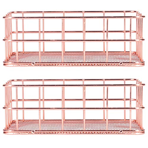 2Pcs Desktop Aufbewahrungskorb, Roségold Metalldrahtkorb Nordic Iron Organizer Container für Büro, Desktop, Küche, Zuhause(S) von Cyrank