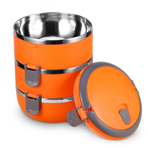 Cyrank Lunchbox Edelstahl Bento Box, Essensbox, Meal Prep Boxen 3 Fächer, Bento Box Erwachsene, Brotdose Kinder Mit Fächern, Stapelbar Isolierte Lunchbox Mit Griff, Brotdose Metall von Cyrank