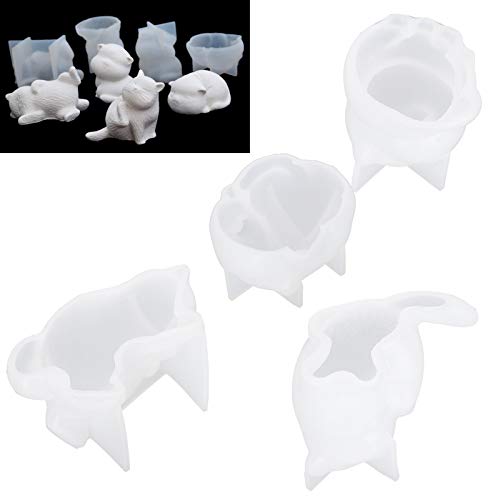 4pcs Katze Silikonform, 3D -Katzeform süßes Tierharzform Set für Kerzenseife Handweite Tierförmige Verzierungen Home Dekoration von Cyrank