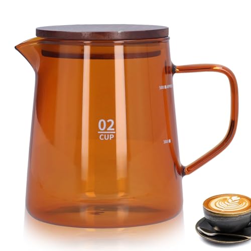 500ml Glas Kaffeekanne Server, klare Kaffeekaraffe Glas Teekanne Glas Teekessel mit Griff Deckel Restaurant Kaffee Server für Café(Braun) von Cyrank