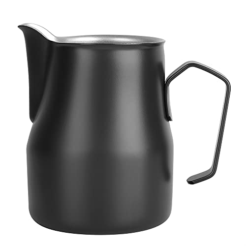 500ml Milchaufschäumkanne Edelstahl Kaffeekanne, Barista Tool Aufschäumkanne mit langem Mund Design Dampfkrüge für Espressomaschinen Latte Art(Schwarz) von Cyrank