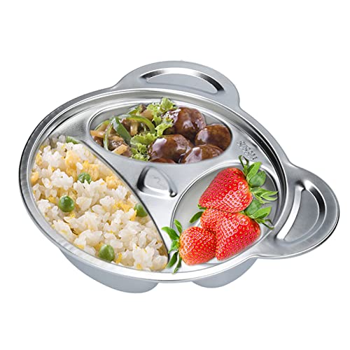 Bento-Lunchbox, 3 Abschnitte Edelstahl Frischhaltedose für Camping, Geteilte Platte,Geteilt Lebensmittel Serviertablett von Cyrank