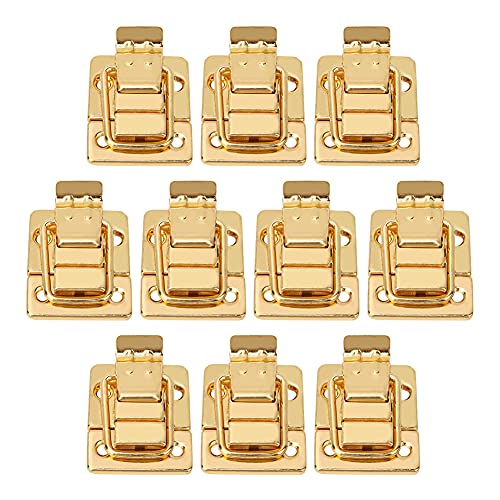 Cyrank 10 Stück Toggle Catch Lock, Gold Retro Hasp Lock Edelstahl Box Chest Lock Latch Verschluss mit Schrauben für Schmuckkästchen Koffer Brust Dekoration von Cyrank