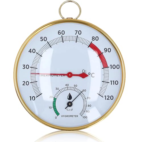 Cyrank 2-in-1-Sauna-Thermometer-Hygrometer, 2-in-1-Sauna-Hygrothermograph, Sauna-Raumtemperaturmessgerät, Hygrometer, 10 Bis 120 ℃, Wandmontage aus Aluminium von Cyrank