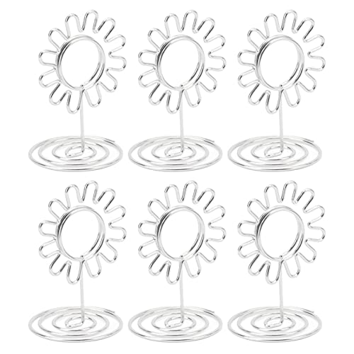 Cyrank 20 Stück Mini-Tischkartenhalter, Sonnenblumen-Design, Tischkartenhalter Für Hochzeiten, Tischkartenhalter, Namenskartenhalter, Metall-Fotoclip, Ständer, Kartendisplay Für Herzstück(Silber) von Cyrank