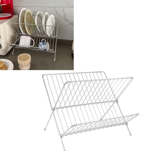 Dish Drying Rack Faltbare, Faltbare Dish Drying Rack Dish Racks Edelstahl Dish Drying Racks für Küchentheke X Form 2-Tier Dinner Plate Schüssel Trocknungshalter Rack Plate Organizer Halter für Zuhause von Cyrank