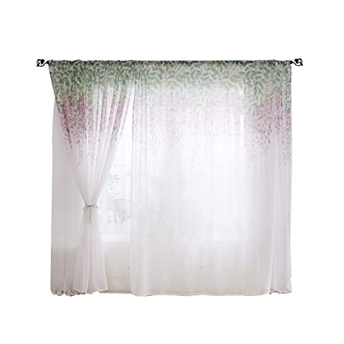 Cyrank Durchsichtige Vorhänge, Fenstervorhänge, Blumendruck, Tüllvorhang, Polyester, Fenstervorhang, Volants, Voile für Schlafzimmer, Wohnzimmer, Dekoration, 39 x 106 Zoll(Violett) von Cyrank