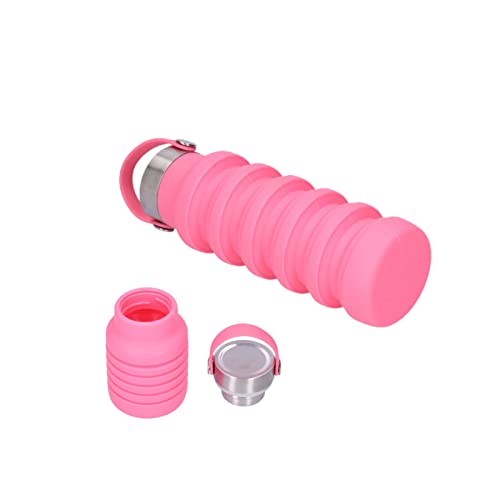 Cyrank Faltbare Wasserflasche, 550 ml Silikon Faltbare Wasserflaschen Reisewasserflasche Tragbare Reisesportwasserflasche für Camping(Rosa) von Cyrank