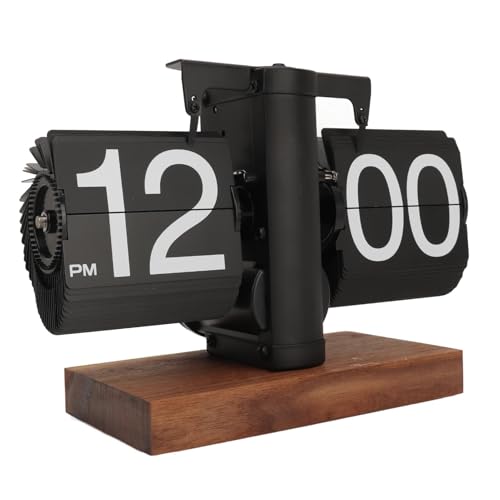 Cyrank Retro-Flip-Uhr, Flip-Schreibtischuhr, Vintage-Tischuhr, automatisches Drehen, mechanische Schreibtischuhr, Digitale Klappuhr für Zuhause, Wohnzimmer Batteriebetrie 12 Stunden(Schwarz A) von Cyrank
