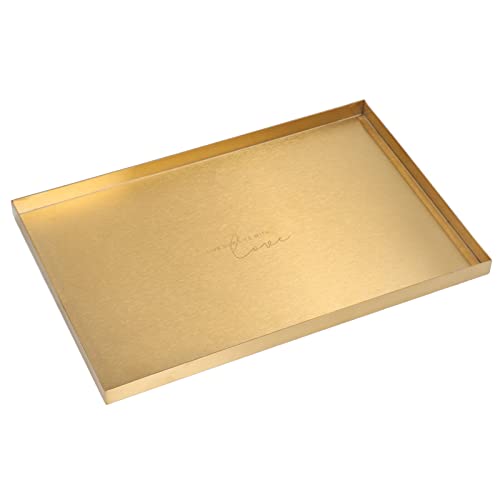 Cyrank Gold Rechteck Tabletts,Edelstahl Serviertablett,Edelstahl Handtuch Tablett Teller Tee Tablett Kosmetik Schmuck Display Tablett von Cyrank