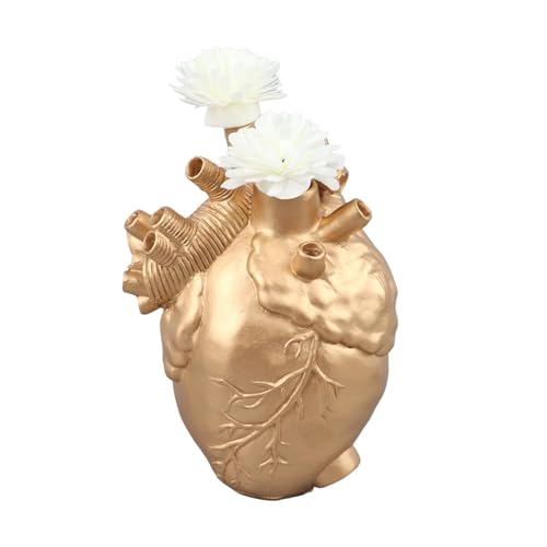 Herz-Vase, Kunstharz-Skulptur, Anatomische Herz-Vase, Kunstharz, Blumentopf, Desktop-Ornament, Desktop-Heimdekoration Für Wohnzimmer(Gold) von Cyrank