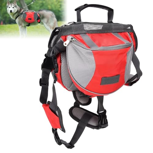 Cyrank Hundewanderrucksack, Hunderucksack Geschirr Hundesatteltasche mit Seitentaschen für kleine mittelgroße Hunde(L-rot) von Cyrank