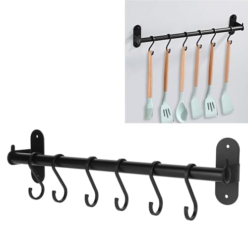 Cyrank Küchenregal, Wandmontiertes Utensilienregal, Industrieller Stil Wandmontage Hängeleisten, Wandregal mit Haken mit Töpfen und Pfannen Hängeregal für Kochgeschirrhalter Haken mit Schrauben von Cyrank