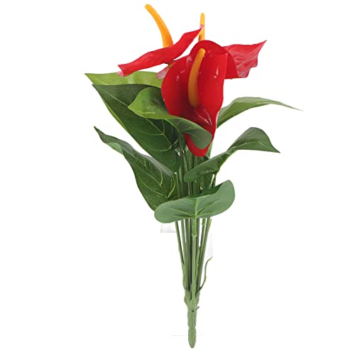 Cyrank Künstliche Blumen, künstliche Anthurie mit Vase, dekorativer Blumenstrauß aus Kunststoff, künstliche Pflanze, künstliche rote Blumen, Blumenstrauß, Hochzeit, Hausgartendekoration von Cyrank