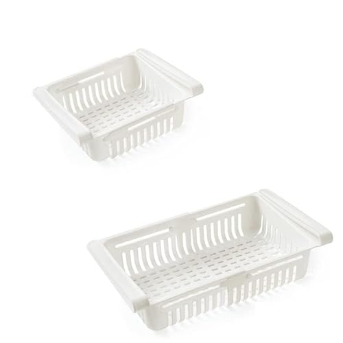 Cyrank Kunststoff-Unterregal-Kühlschrank-Organizer-Box, Ausziehbare Schublade, Kühlschrank-Aufbewahrungsbox, Platzsparender Gefrierschrank-Regalhalter Für Obst Und Gemüse(Weiss) von Cyrank