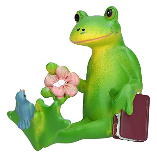 Cyrank Miniatur-Fee-Garten-Frosch-Figur, Frosch-Statue, Regal, sitzende Figur mit Vogel und Blume für Zuhause, Büro, Schreibtisch, Gartenskulptur von Cyrank