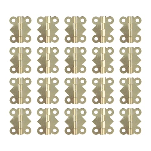 Cyrank Retro-Schrankscharniere, Mini-Scharniere, 20 Stück, Metallscharniere, 20 x 25 mm, Mini-Eisentürscharniere für Puppenhaustüren, kleine Holzkisten, Mini-Schmuckkästchen-Scharniere mit Schrauben von Cyrank
