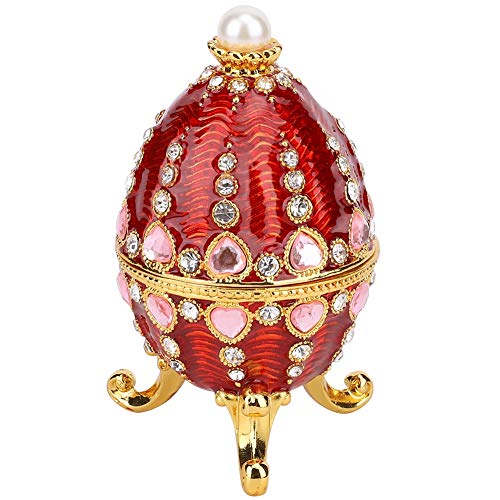 Cyrank Rotes Faberge-Ei, handbemaltes Osterei Kleines Ei Ornamente Diamanten Schmuckkästchen aufklappbar für Heimwerker Dekoration von Cyrank