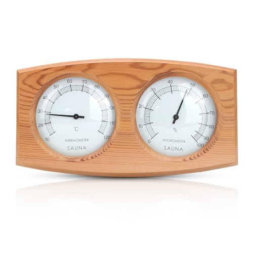 Cyrank Thermo-Hygrometer Digital, 2-in-1-Holz-Hygrometer, Sauna-Thermometer, Doppelzifferblatt, Sauna-Temperaturanzeige, Feuchtigkeitsmesser für Dampfraum von Cyrank