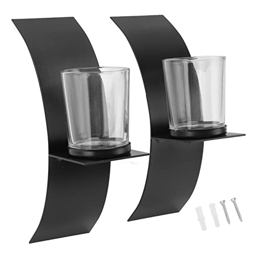 Cyrank Wandkerzenleuchter 2er-Set, Dreidimensionales Bogendesign Kerzentablett Dekorativer Eisenkerzenhalter Schwarzes Metall Wandleuchten Dekor für Wohnzimmer von Cyrank
